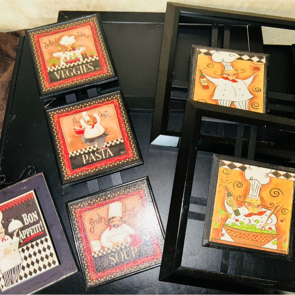 Chef-Themed Wall Art Set - Orange and Black will include all 4 shown